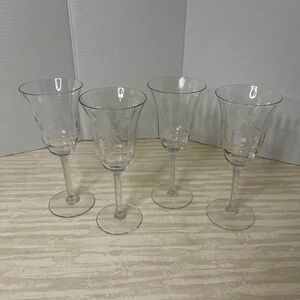 Vintage Cut Crystal Etched Wine Glasses Set of 4